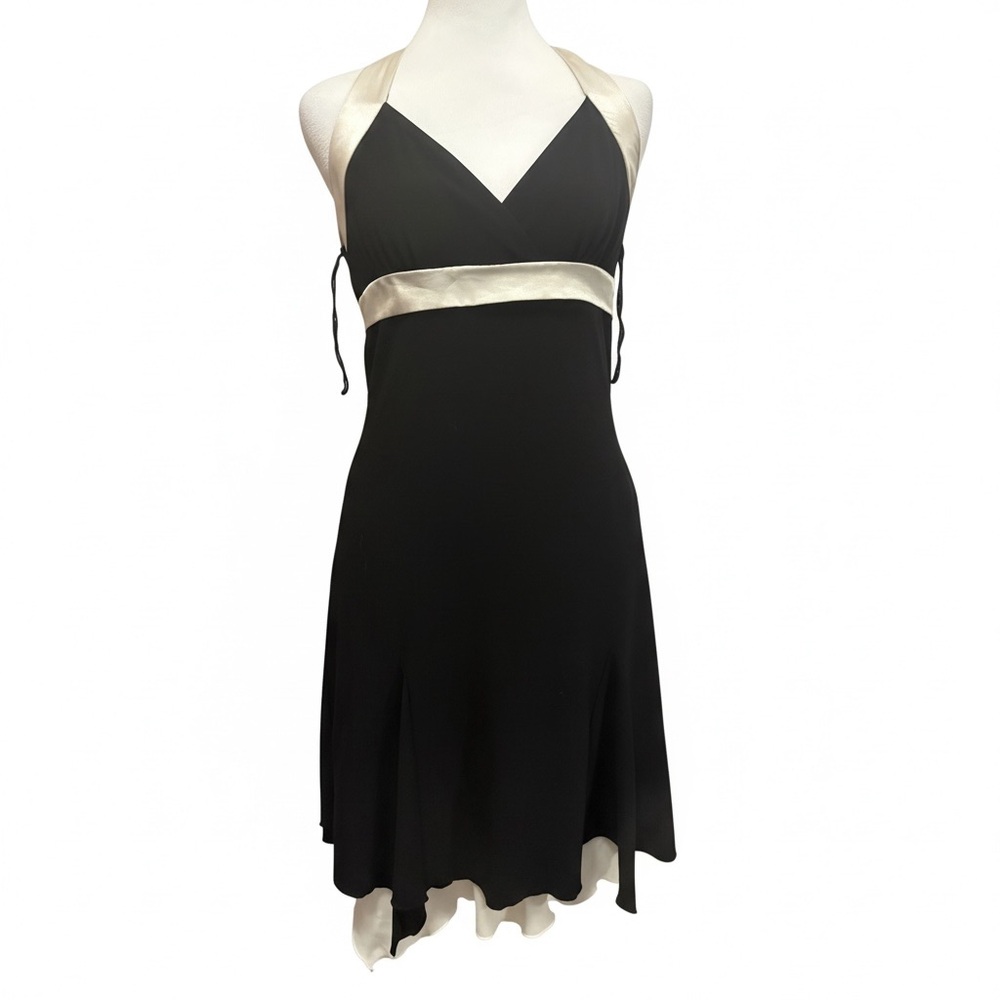 Black Halter Empire Waist Dress with Cream Accents